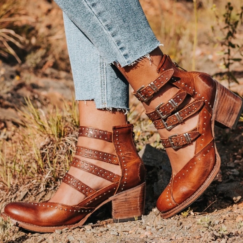 Brown Strappy Women's Ankle Boots